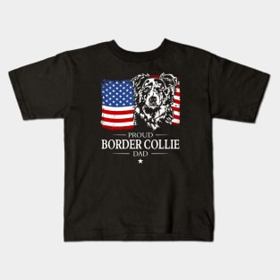 Proud Border Collie Dad American Flag patriotic merle dog Kids T-Shirt
